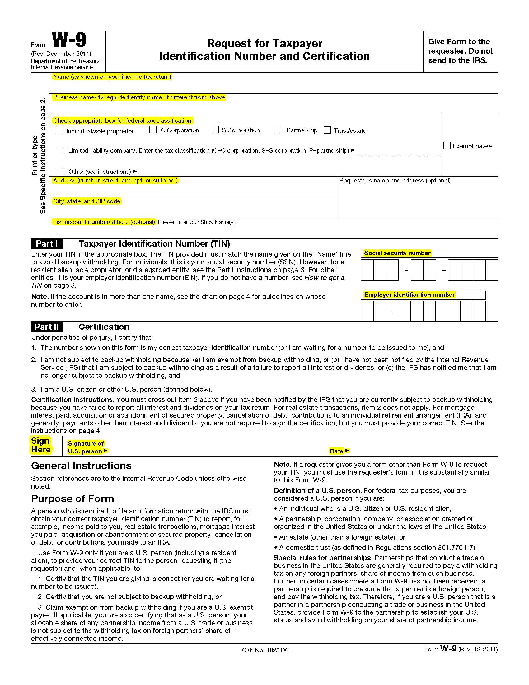 W-9 Tax Form